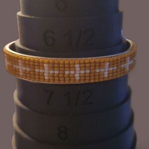 Yellow Beaded Cuff Bracelet with Tassle Accents